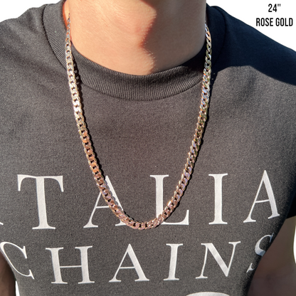 925 Sterling Silver 8mm Flat Curb Cuban Chain Necklace