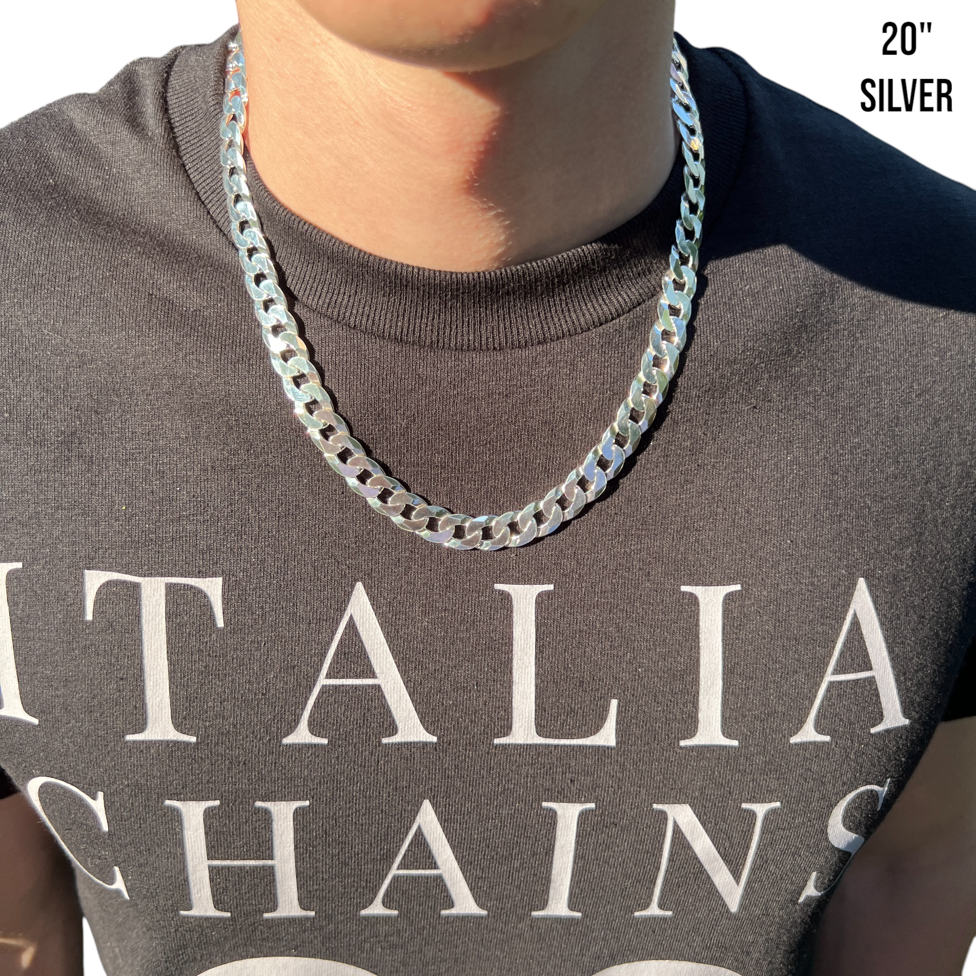 925 Sterling Silver 10.5mm Flat Curb Cuban Chain Necklace