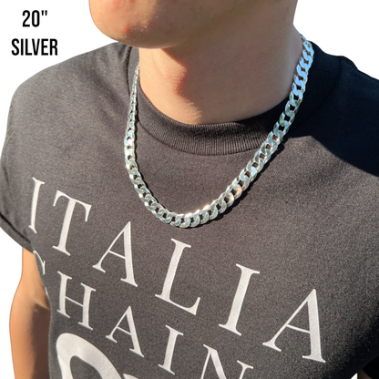 925 Sterling Silver 10.5mm Flat Curb Cuban Chain Necklace