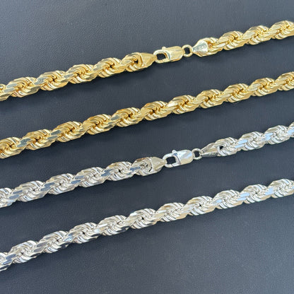 925 Sterling Silver 8mm Diamond Cut Rope Chain Necklace