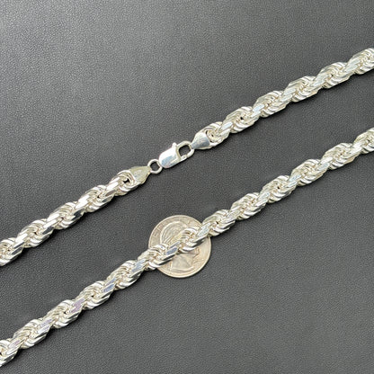 925 Sterling Silver 8mm Diamond Cut Rope Chain Necklace