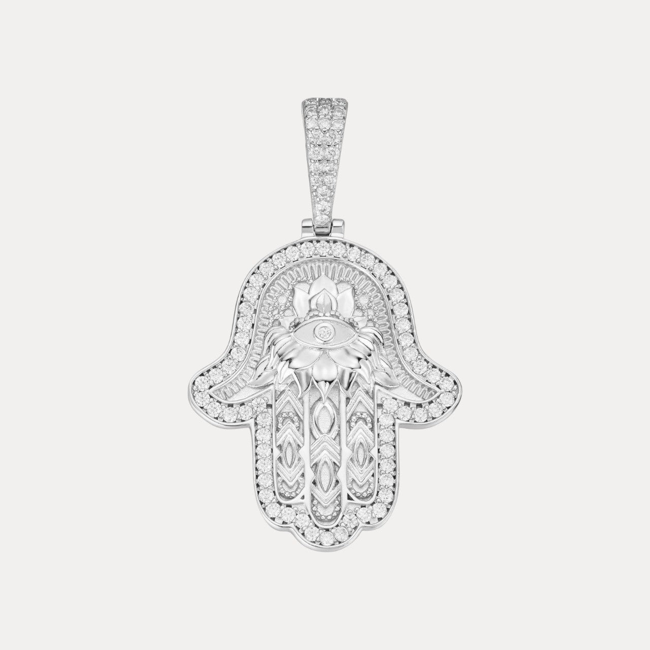 925 Sterling Silver Hamsa Hand Pendant With Moissanite - Small