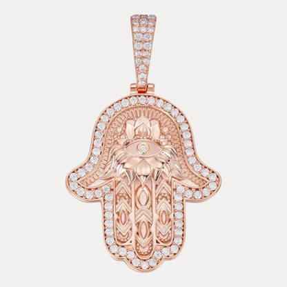 925 Sterling Silver Hamsa Hand Pendant With Moissanite - Large