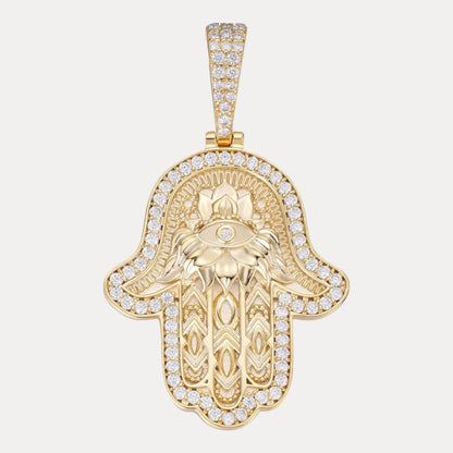 925 Sterling Silver Hamsa Hand Pendant With Moissanite - Large