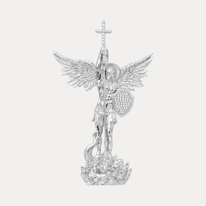 925 Sterling Silver St Michael Pendant With Moissanite - Medium