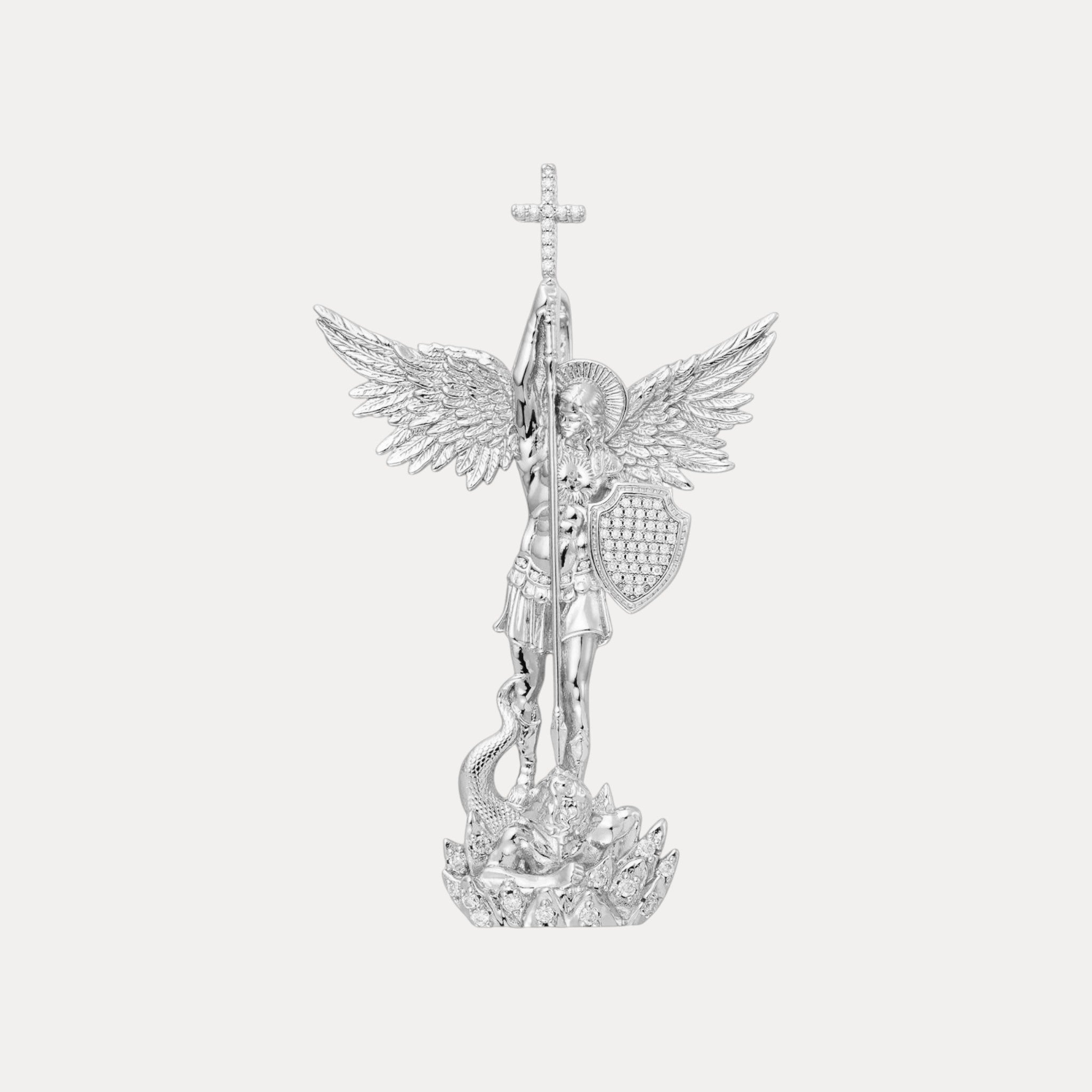 925 Sterling Silver St Michael Pendant With Moissanite - Small