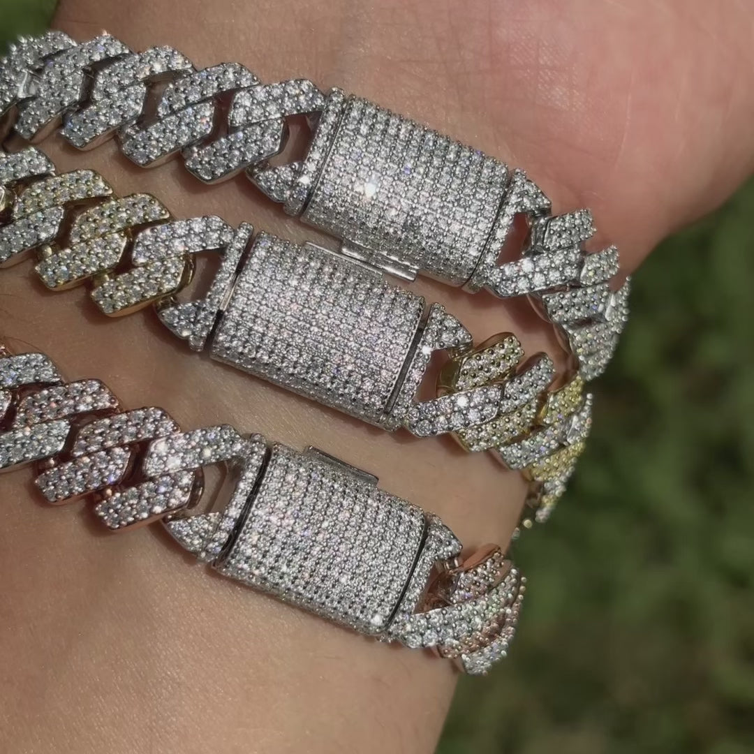 925 Sterling Silver 12mm Moissanite Cuban Prong Bracelet