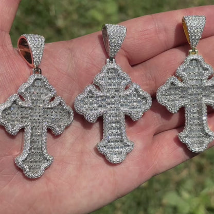 925 Sterling Silver Gothic Cross With Moissanite - Large