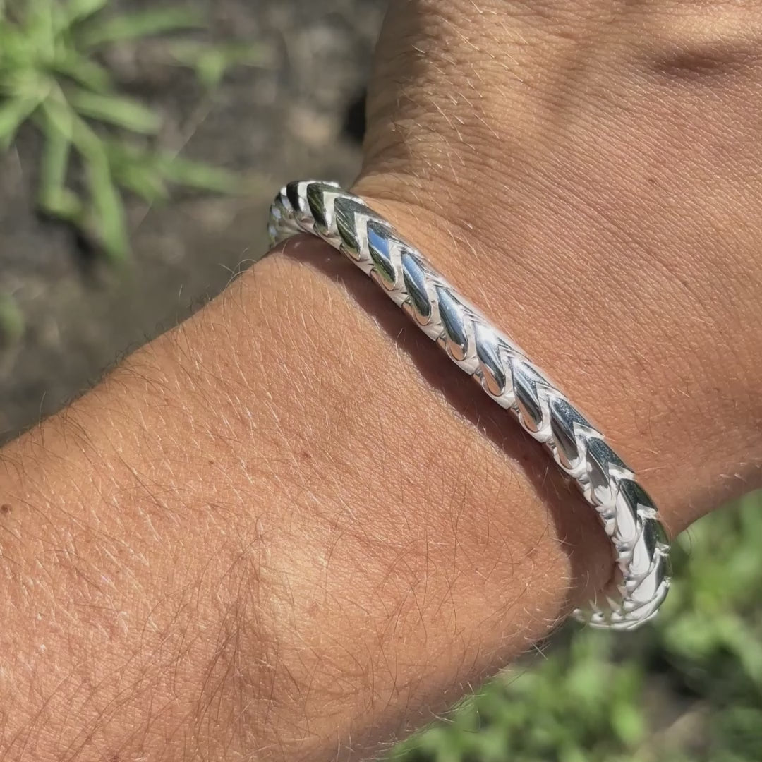 925 Sterling Silver 7mm Rounded Franco Bracelet W. Box Clasp