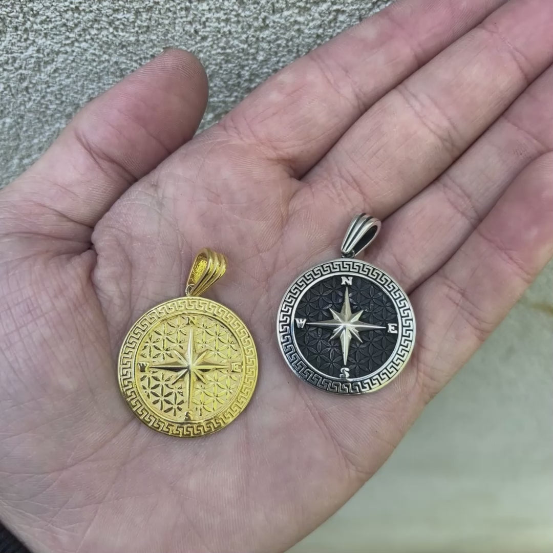 925 Sterling Silver Compass Pendant