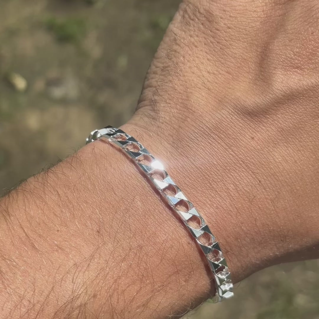 925 Sterling Silver 6mm Square Curb Bracelet