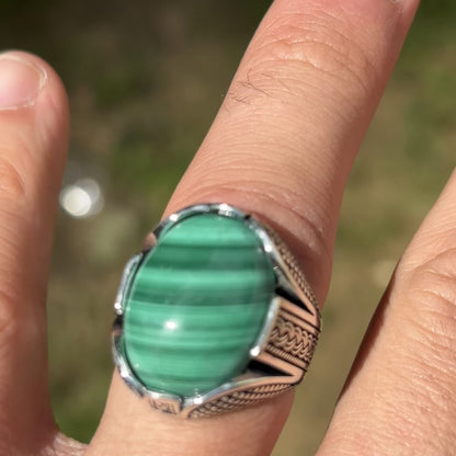 925 Sterling Silver Green Malachite Ring