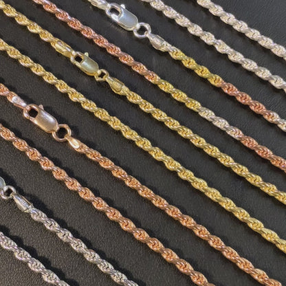 925 Sterling Silver 3mm Diamond Cut Rope Chain Necklace