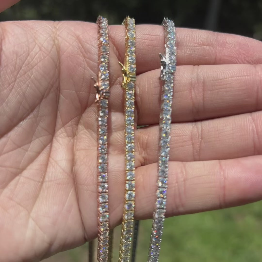 925 Sterling Silver 3mm Tennis Chain Necklace - CZ Or Moissanite