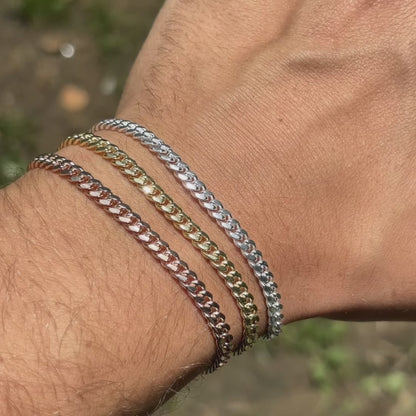 925 Sterling Silver 4mm Miami Cuban W. Box Clasp Bracelet