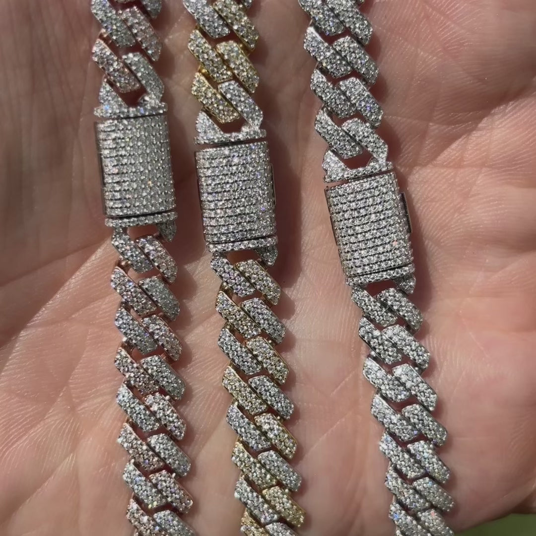 925 Sterling Silver 8mm Moissanite Miami Cuban Prong Chain Necklace