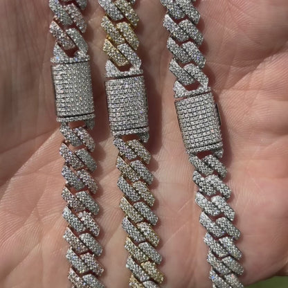 925 Sterling Silver 8mm Moissanite Miami Cuban Prong Chain Necklace