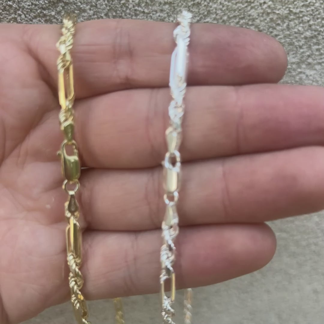 925 Sterling Silver 4mm Figarope Milano Chain Necklace