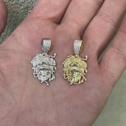 925 Sterling Silver Medusa Head Pendant With Moissanite - Small