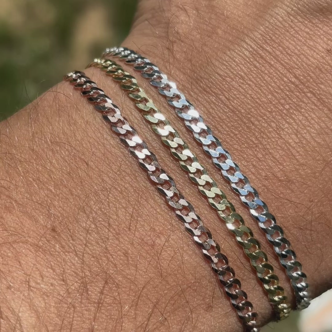 925 Sterling Silver 3mm Flat Curb Bracelet