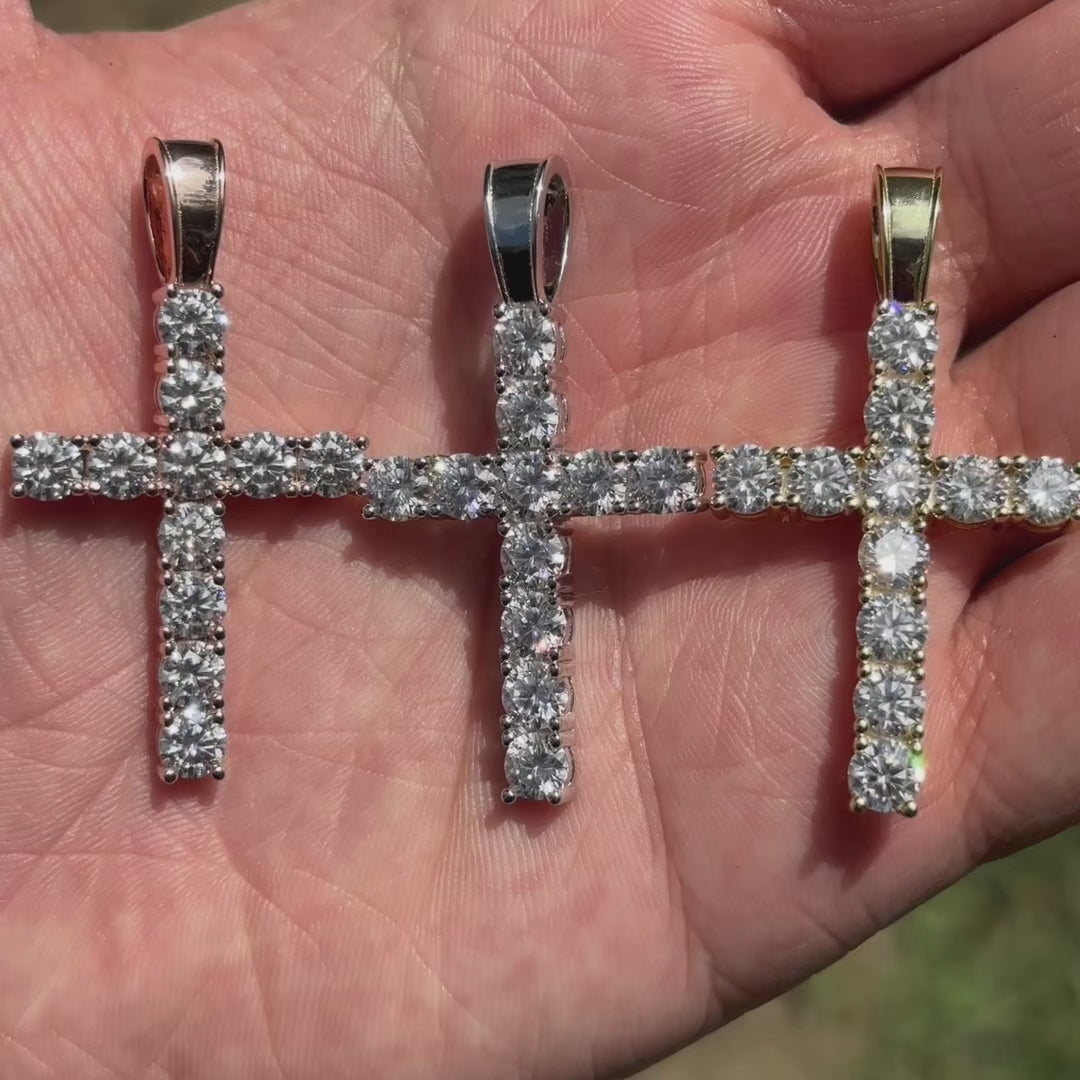 925 Sterling Silver Tennis Cross Pendant With Moissanite - Large