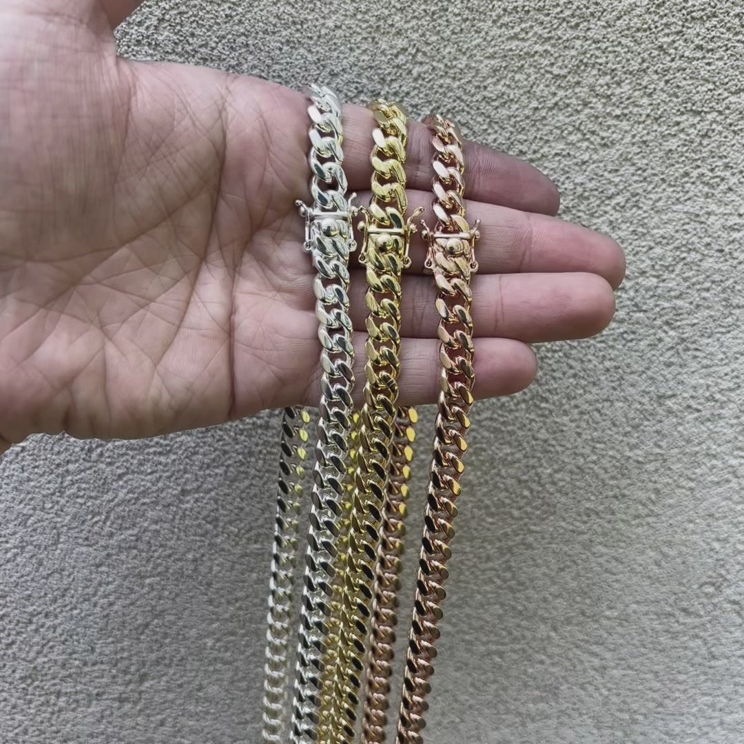 925 Sterling Silver 8mm Miami Cuban W. Box Clasp Chain Necklace