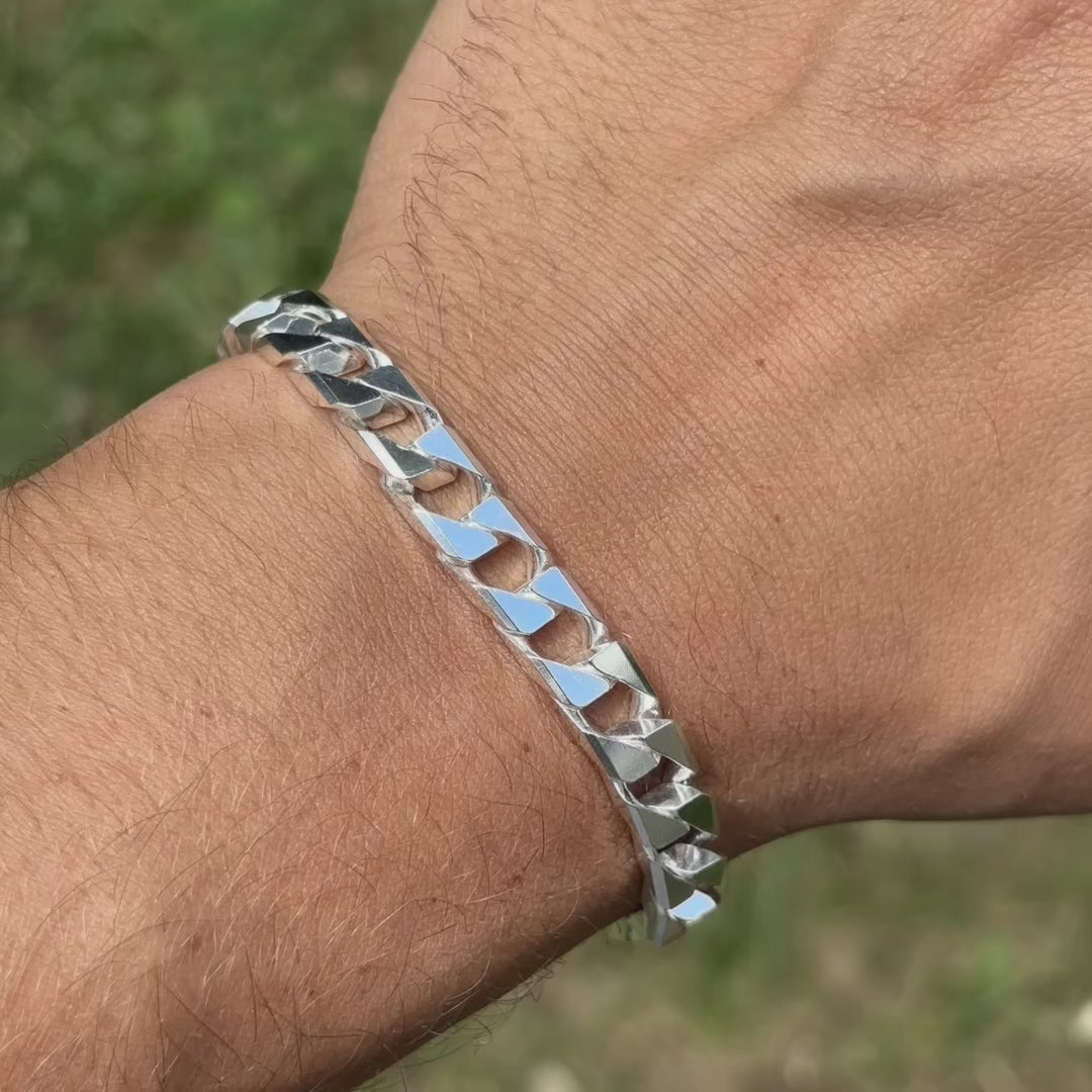 925 Sterling Silver 8mm Square Curb Bracelet