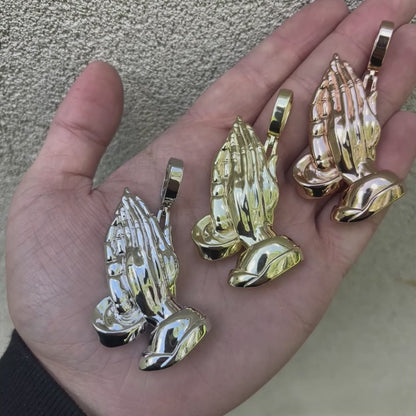 925 Sterling Silver Praying Hands Pendant - Large