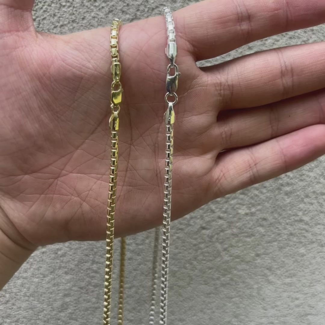 925 Sterling Silver 3mm Rounded Box Chain Necklace