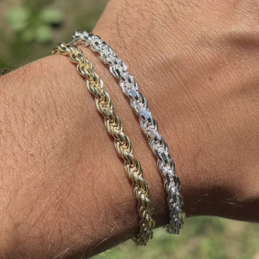 925 Sterling Silver 5mm Diamond Cut Rope Bracelet