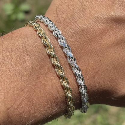 925 Sterling Silver 5mm Diamond Cut Rope Bracelet