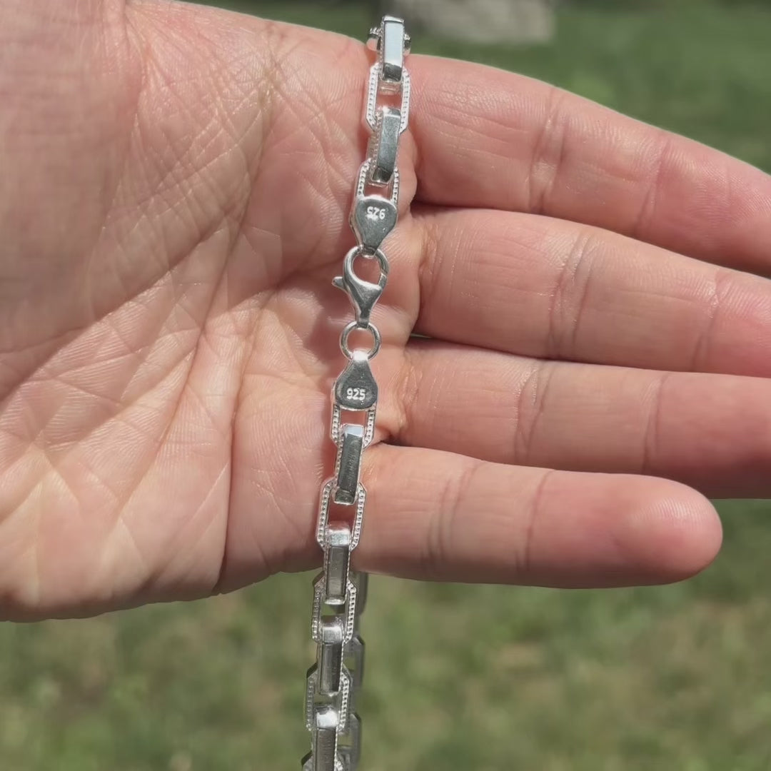 925 Sterling Silver 7mm Fancy Hermes Rolo Link Chain