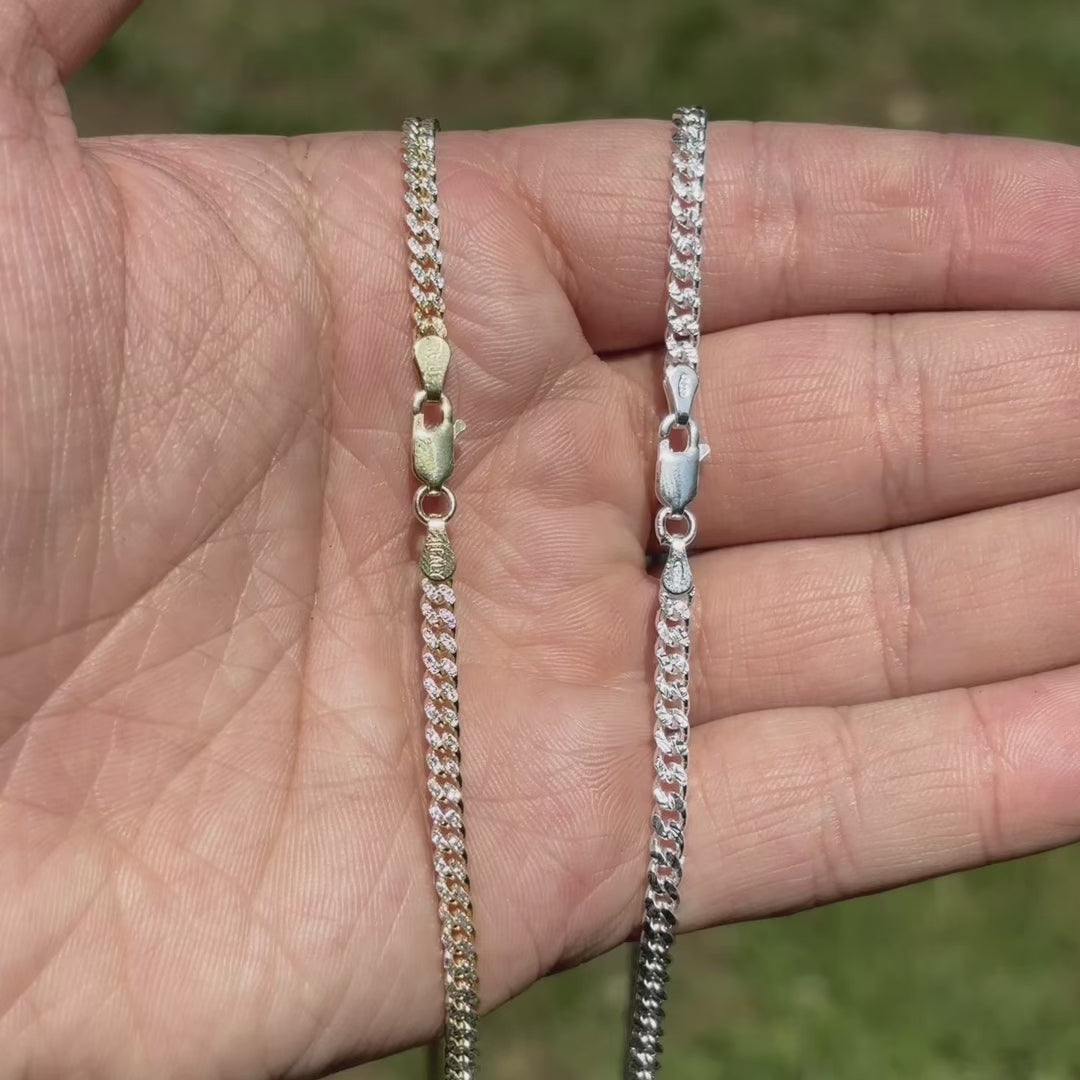 925 Sterling Silver 3mm Diamond Cut Miami Cuban Chain Necklace