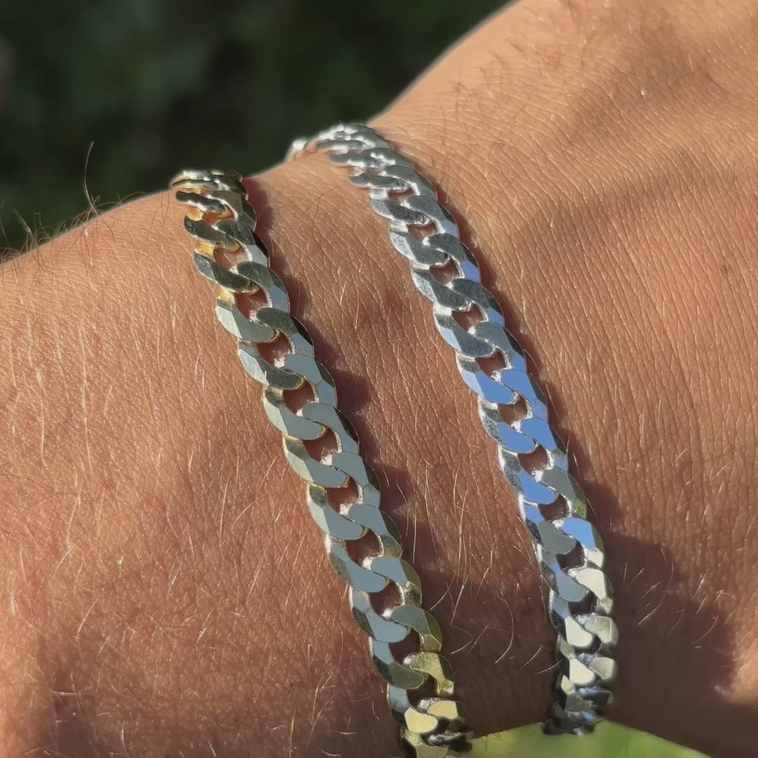 925 Sterling Silver 7mm Flat Curb Bracelet