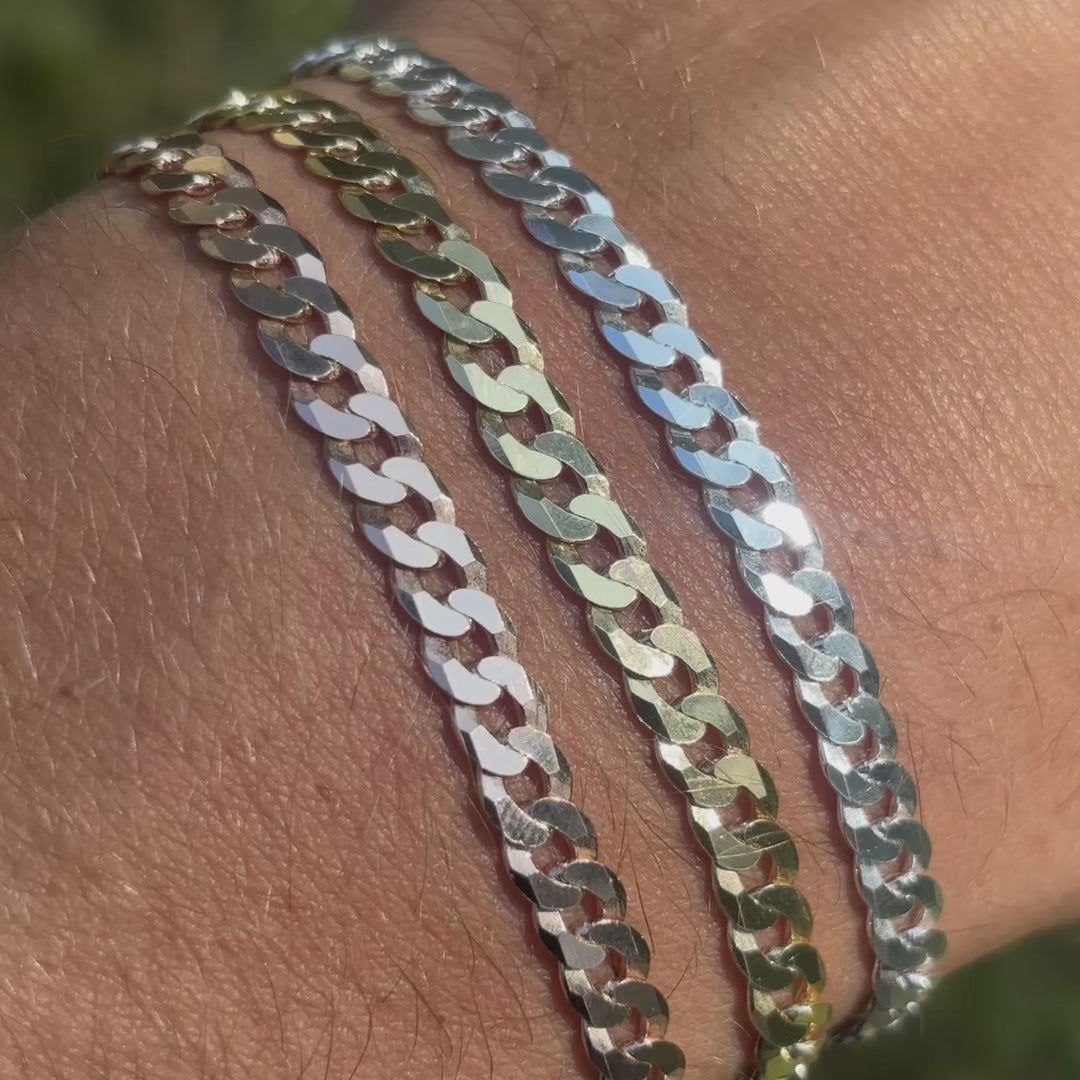 925 Sterling Silver 5mm Flat Curb Bracelet