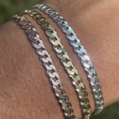 925 Sterling Silver 5mm Flat Curb Bracelet