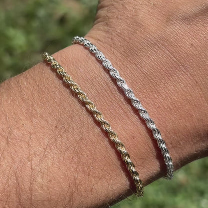 925 Sterling Silver 3mm Diamond Cut Rope Bracelet