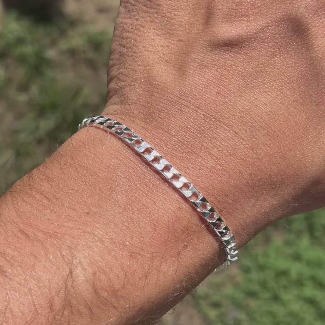 925 Sterling Silver 4mm Square Curb Bracelet