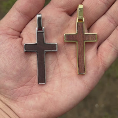 925 Sterling Silver Wooden Cross Pendant - Large