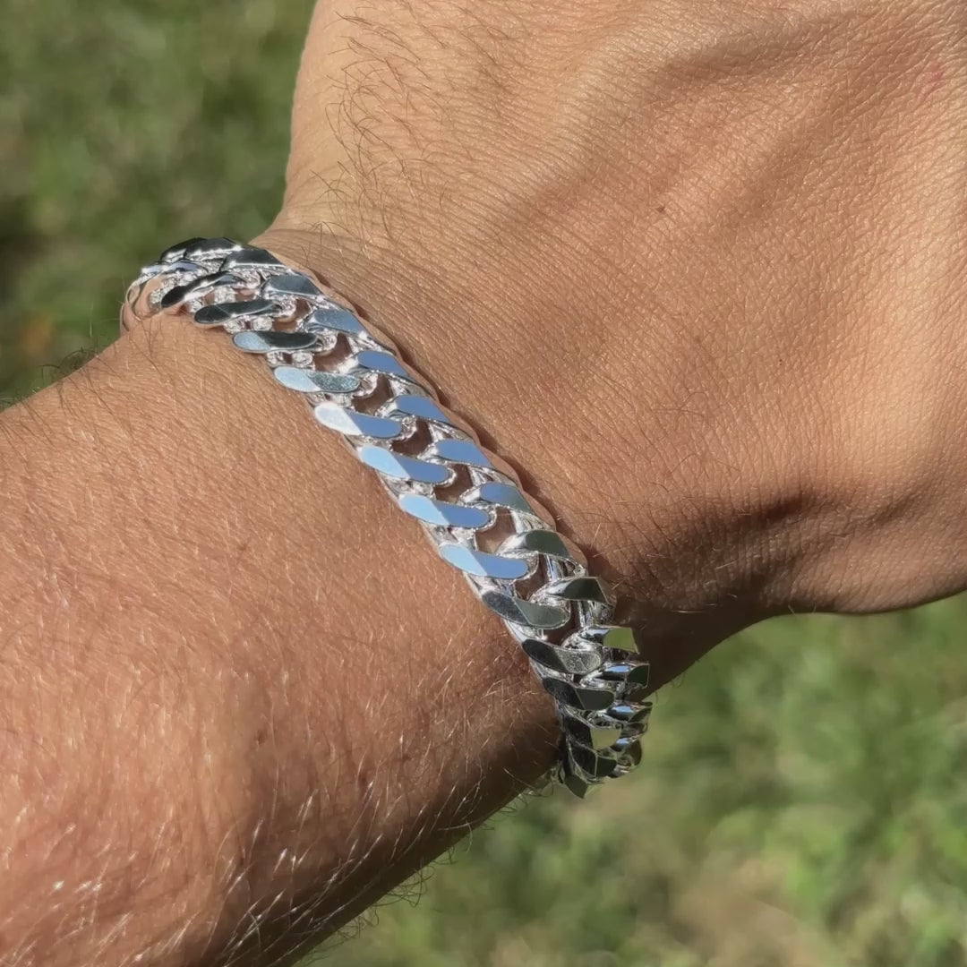 925 Sterling Silver 12mm Double Curb Bracelet