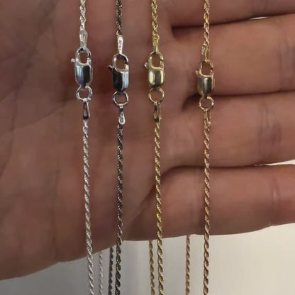 925 Sterling Silver 1.5mm Diamond Cut Rope Chain Necklace