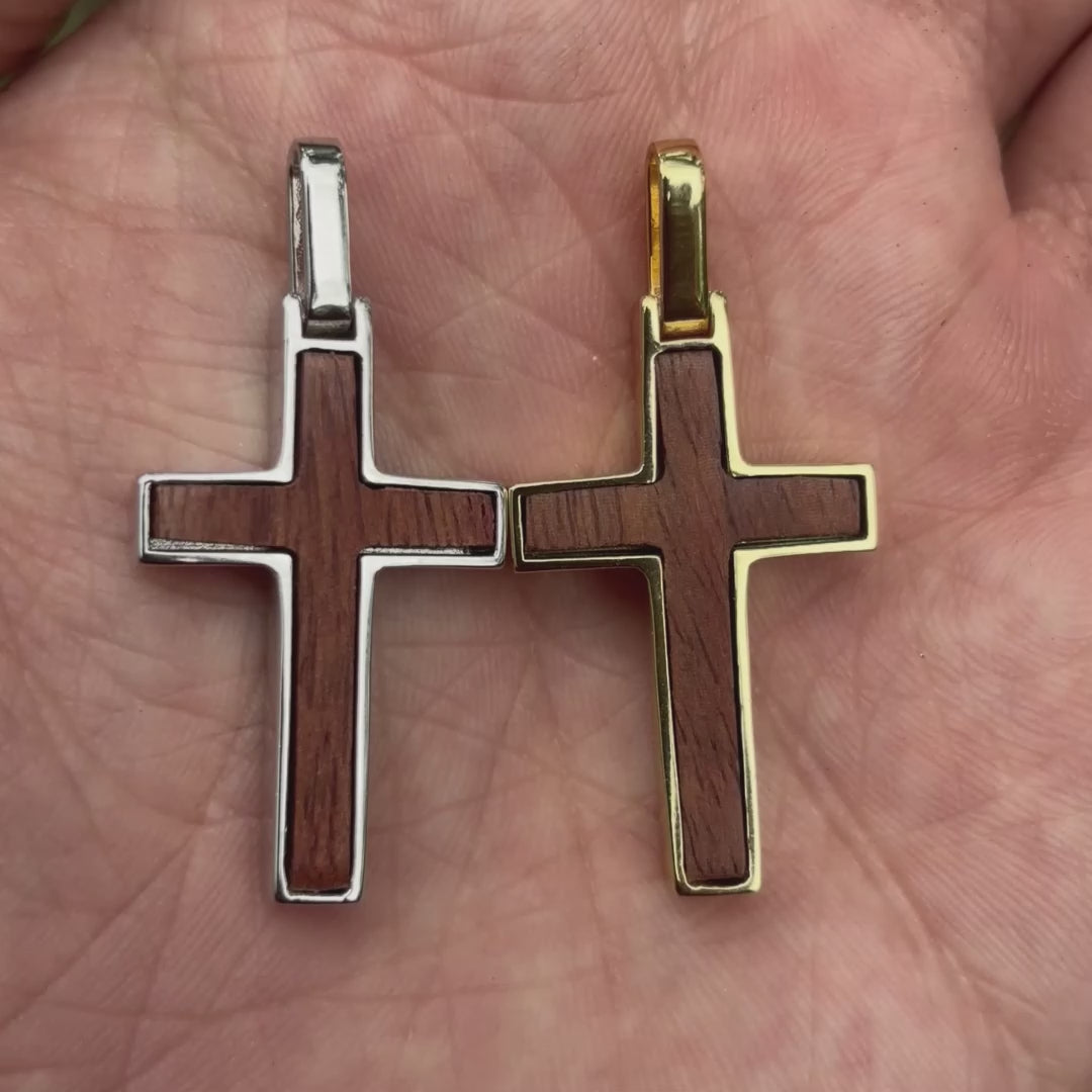 925 Sterling Silver Wooden Cross Pendant - Small