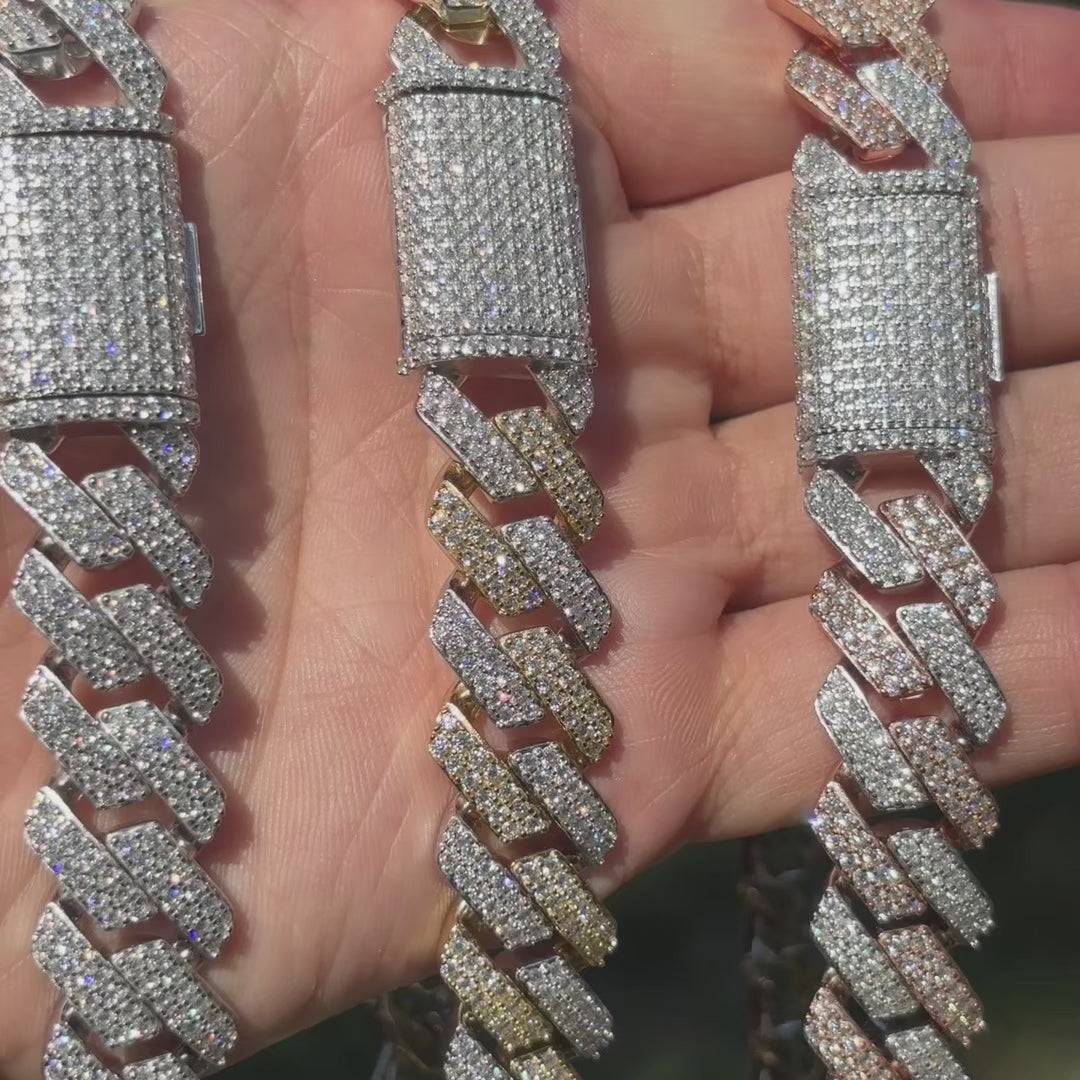 925 Sterling Silver 16mm Moissanite Miami Cuban Prong Chain Necklace