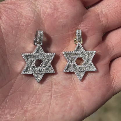925 Sterling Silver Baguette Moissanite Star Of David Pendant - Small