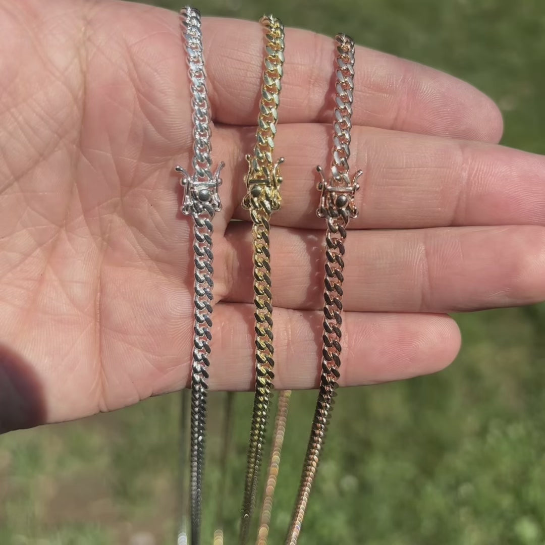 925 Sterling Silver 4mm Miami Cuban W. Box Clasp Chain Necklace