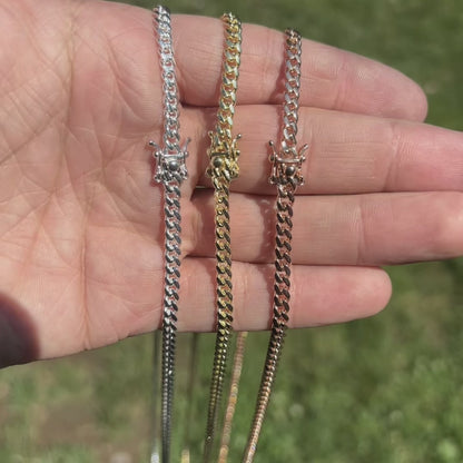 925 Sterling Silver 4mm Miami Cuban W. Box Clasp Chain Necklace