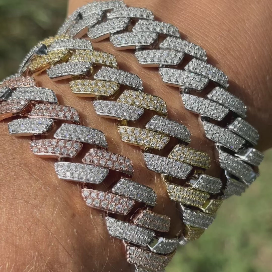 925 Sterling Silver 16mm Moissanite Cuban Prong Bracelet