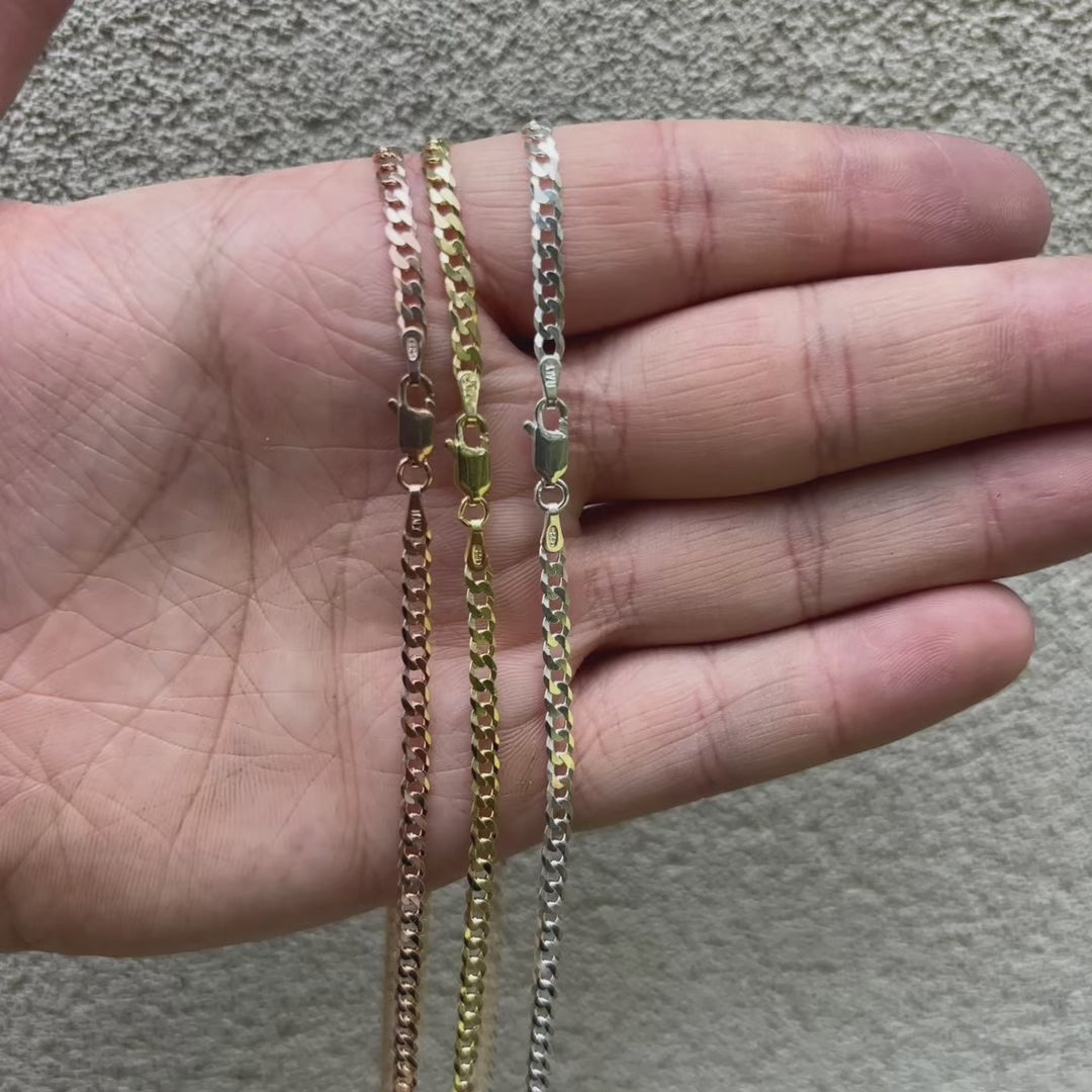 925 Sterling Silver 3mm Flat Curb Cuban Chain Necklace
