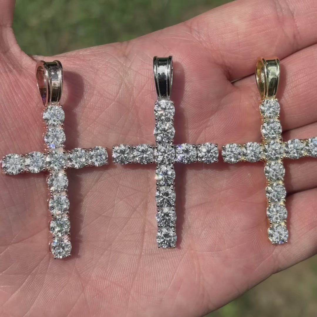 925 Sterling Silver Tennis Cross Pendant With Moissanite - X-Large