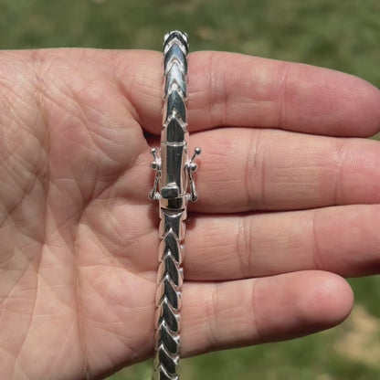 925 Sterling Silver 7mm Rounded Franco Chain W. Box Clasp Necklace